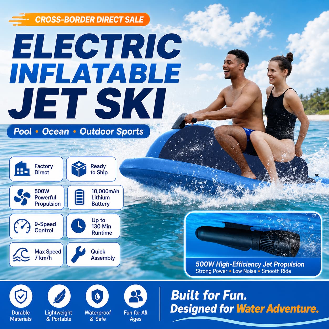 Cross-Border Direct Sale Electric Inflatable Jet Ski, Pool Floating Ocean Outdoor Sports Inflatable Boat