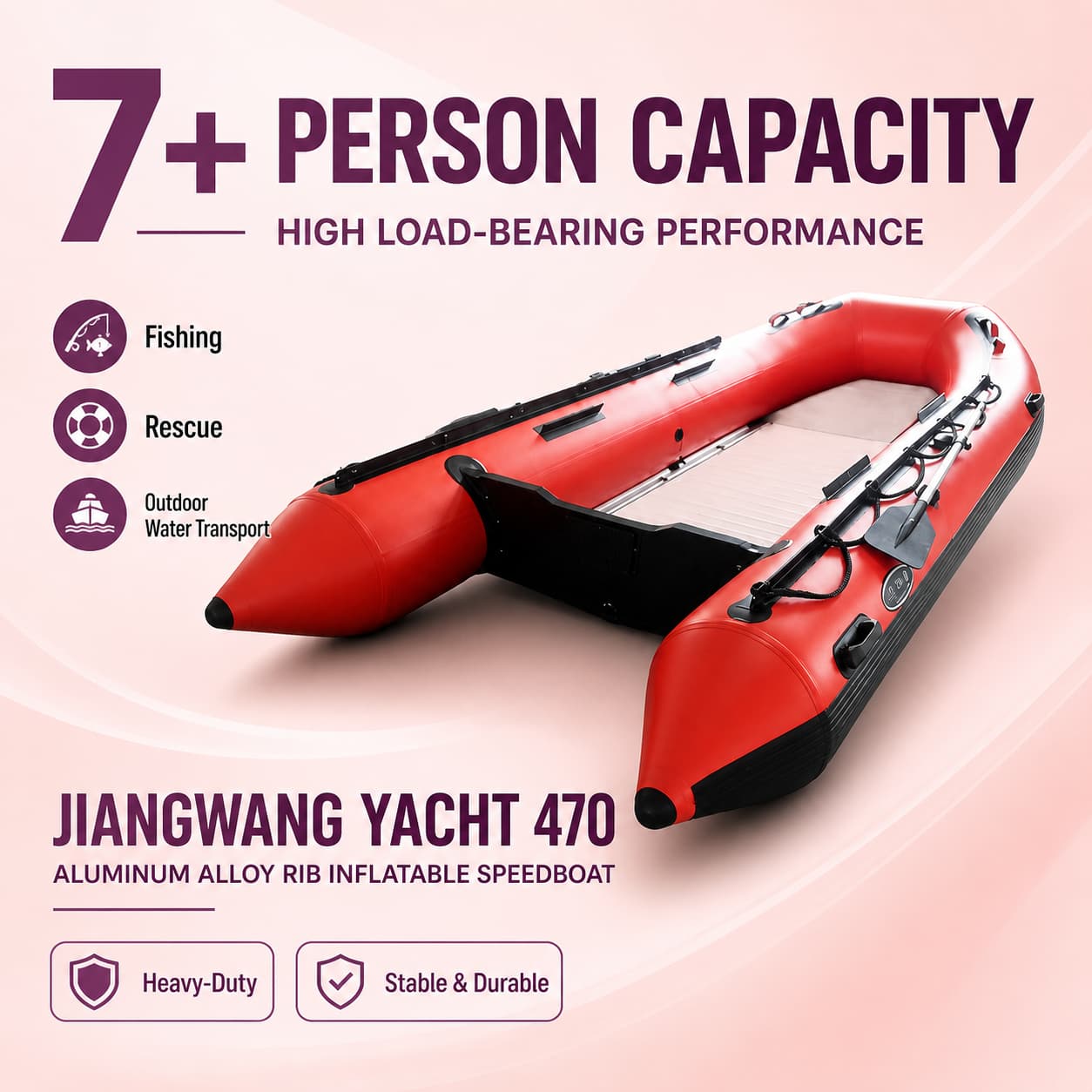 Jiangwang Yacht 470 Aluminum Alloy RIB Inflatable Speedboat for Fishing, Rescue and Outdoor Water Transport